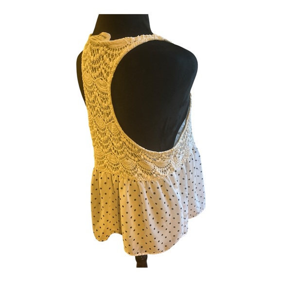 Abercrombie & Fitch Blue & White Polka Dot Lace Boho Crochet Tank Top — Size M - Picture 6 of 8
